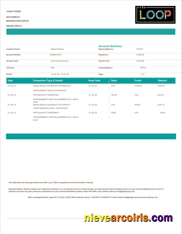 Kenya Loop bank statement Word and PDF.1